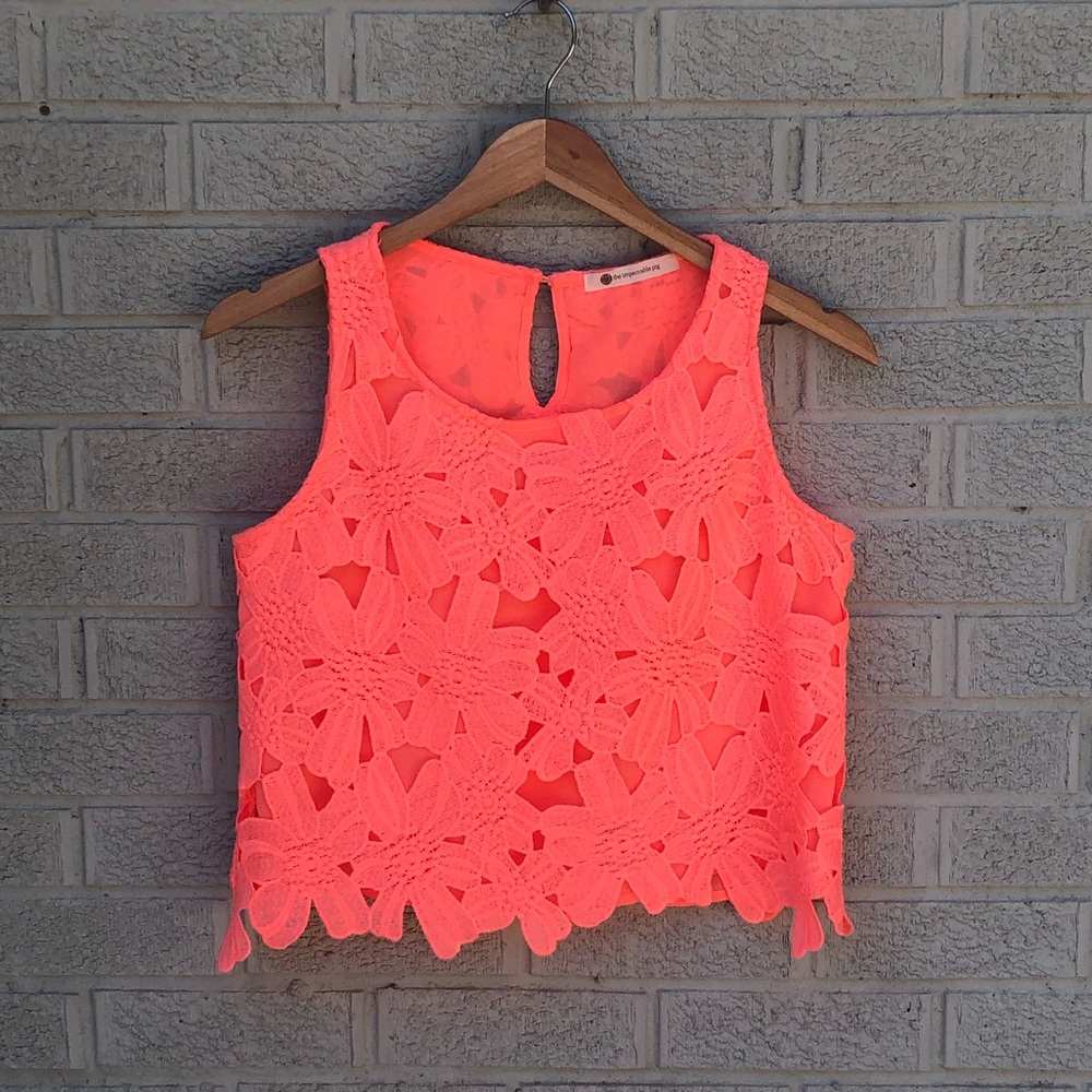 The Impeccable Pig Coral Lace Detail Crop Top